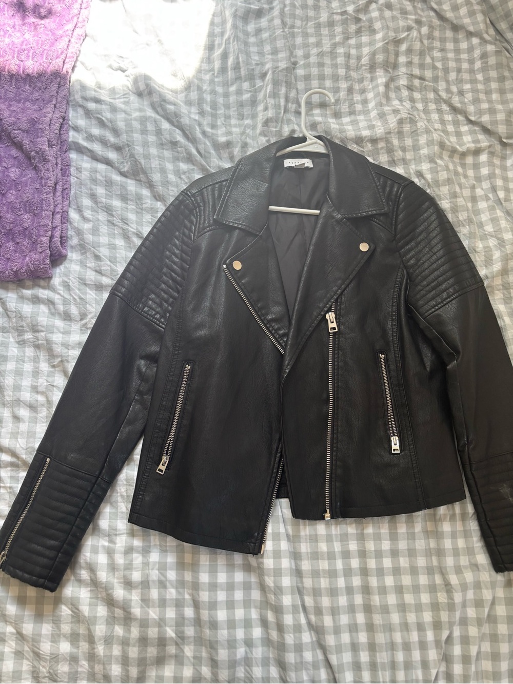 Top Shop Black Faux Leather Biker Jacket - Women